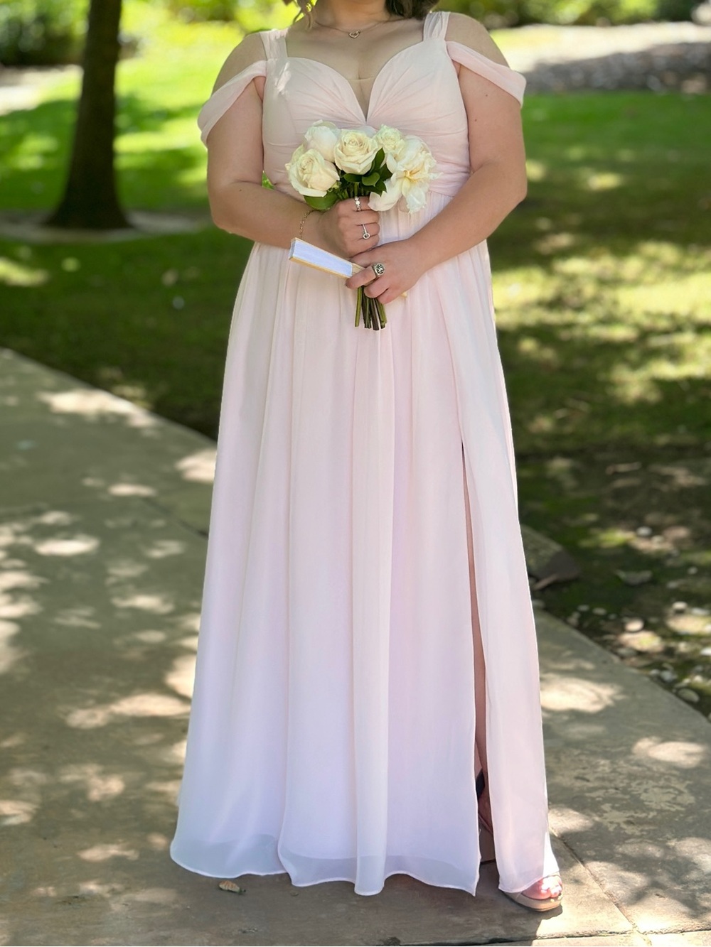 Azazie One-Shoulder Chiffon Dress in Light Pink